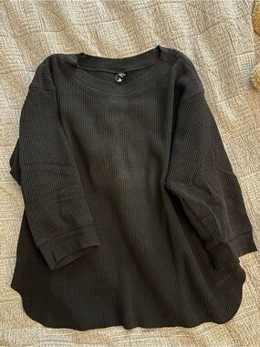UNIQLO Black Waffle Knit Long Sleeve Top